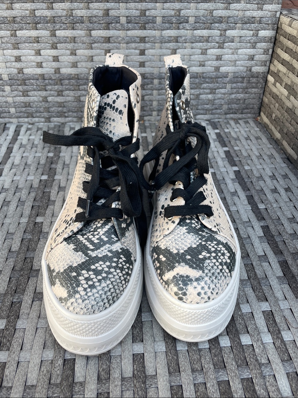 Madden Girl Platform Snake-Print High Top Sneakers in Black & Cream - Picture 2 of 4